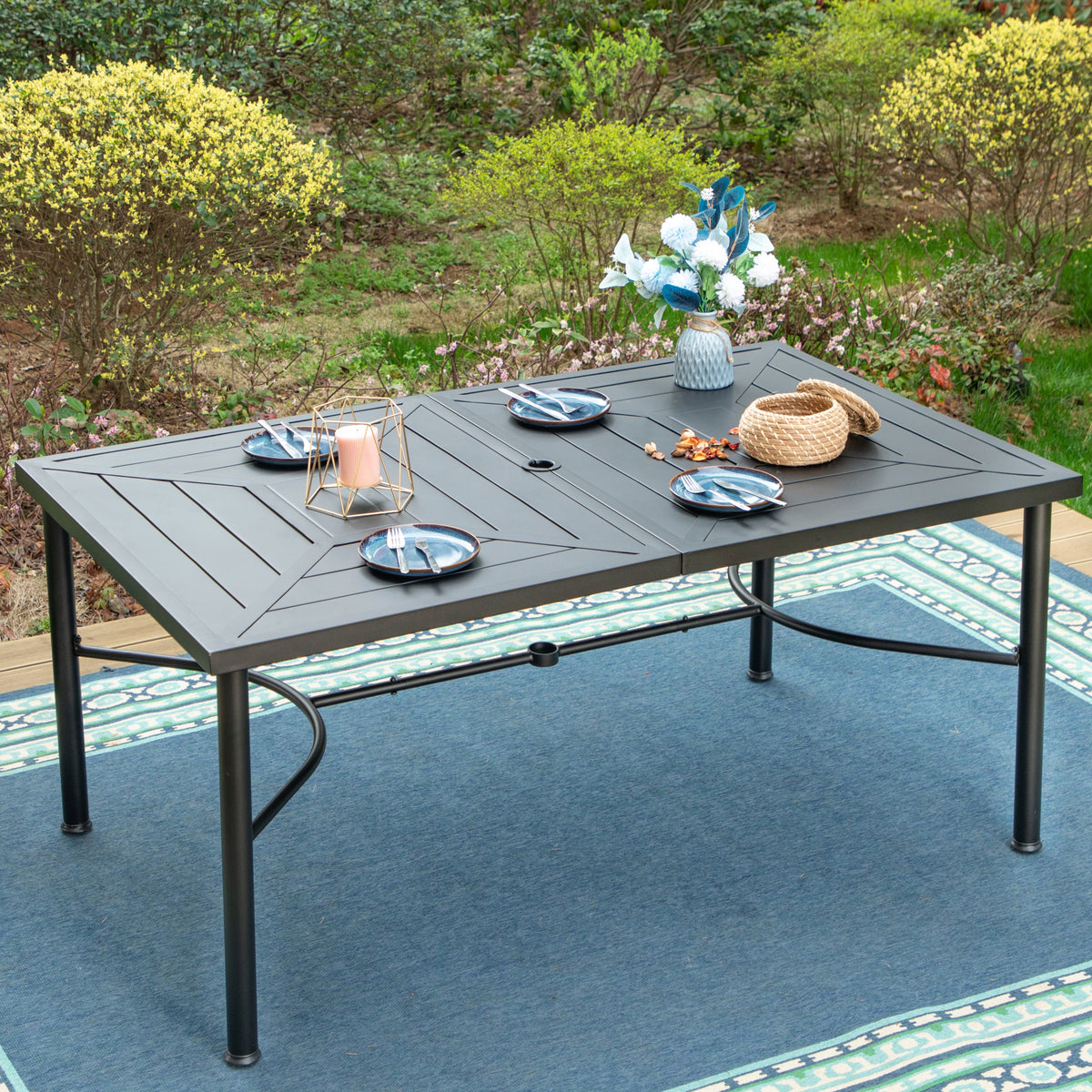 Geometric Stamped Rectangle Steel Table, Table for 6 People
