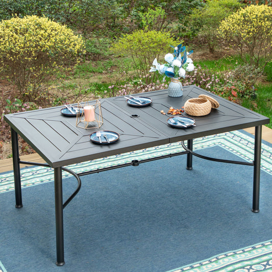 Geometric Stamped Rectangle Steel Table, Table for 6 People