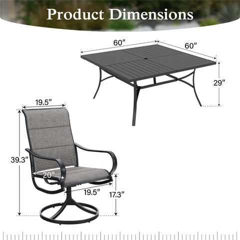 9-Piece Set Extra Large Square Table & Textilene Swivel Chairs