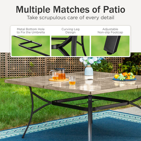 9-Piece Large Wood-grain Square Table & Rattan-Steel Cushioned Chairs