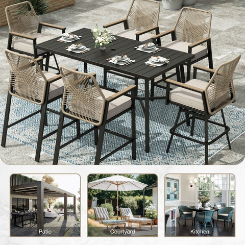 Outdoor Patio Fixed & Swivel Bar Stools Wicker Rattan Counter Height Chairs, Set of 2