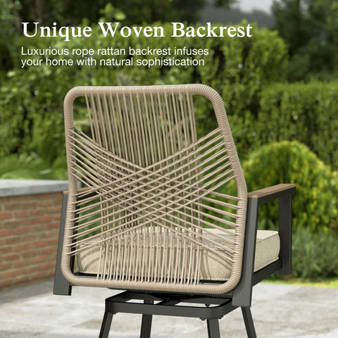 Outdoor Patio Fixed & Swivel Bar Stools Wicker Rattan Counter Height Chairs, Set of 2