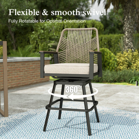 Outdoor Patio Fixed & Swivel Bar Stools Wicker Rattan Counter Height Chairs, Set of 2