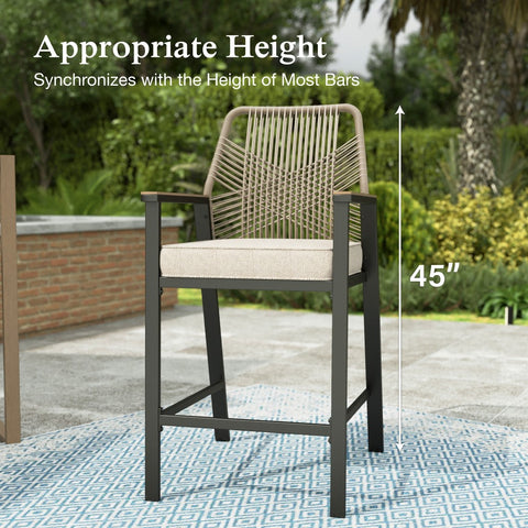 Outdoor Patio Fixed & Swivel Bar Stools Wicker Rattan Counter Height Chairs, Set of 2