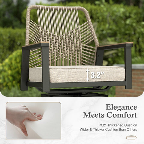 Outdoor Patio Fixed & Swivel Bar Stools Wicker Rattan Counter Height Chairs, Set of 2