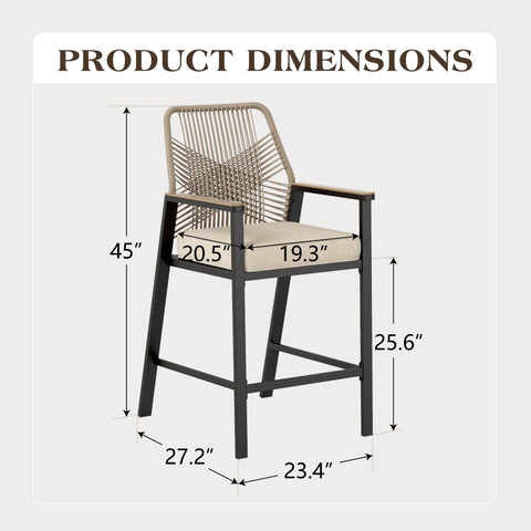 Outdoor Patio Fixed & Swivel Bar Stools Wicker Rattan Counter Height Chairs, Set of 2