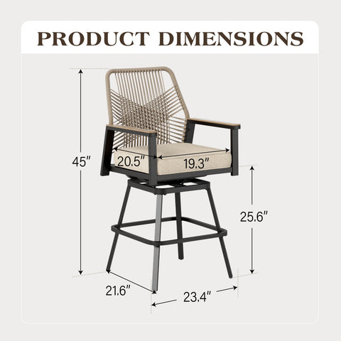 Outdoor Patio Fixed & Swivel Bar Stools Wicker Rattan Counter Height Chairs, Set of 2
