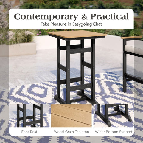 3-Piece Outdoor High Bar Set with HDPE Wicker Stools & Wood-Like Table