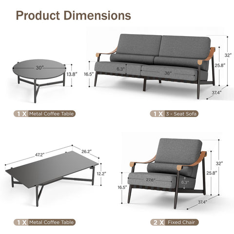 5-Seater Outdoor Conversation Sofa Set with Extra Thick Cushion and 2 Coffee Table