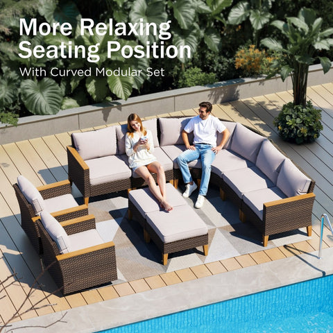10/11 Pieces Rattan Half-Moon Curved Luxury Outdoor Sofa Sectional