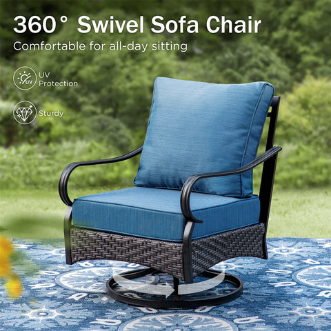 5-Seat Thick Cushion Steel-Rattan Patio Conversation Sofa Set with Coffee Table