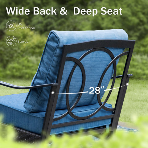 5-Seat Thick Cushion Steel-Rattan Patio Conversation Sofa Set with Coffee Table