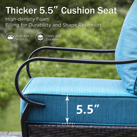 5-Seat Thick Cushion Steel-Rattan Patio Conversation Sofa Set with Coffee Table
