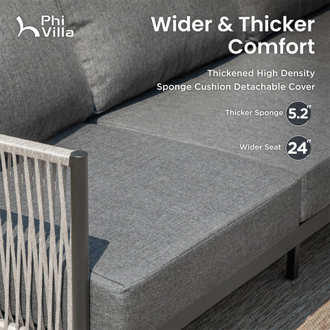 5 Seats Rope Weaving Patio Conversation Sofa Set with Coffee Table, End Table & Ottoman