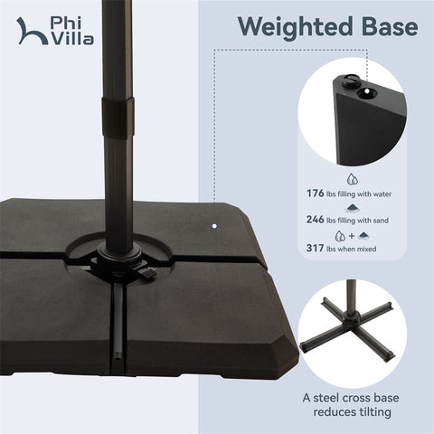 9X12ft Rectangular Outdoor Cantilever Offset Umbrella for Garden, Pool