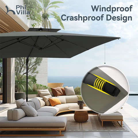 9X12ft Rectangular Outdoor Cantilever Offset Umbrella for Garden, Pool