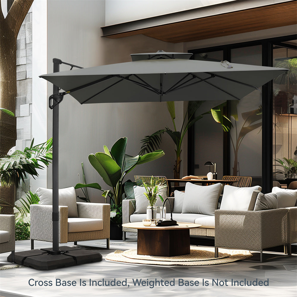 9X12ft Rectangular Outdoor Cantilever Offset Umbrella for Garden, Pool