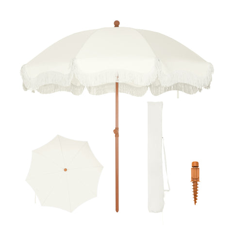 7ft Auto-Tilt Beach Tassel Umbrella With Handy Carry Bags