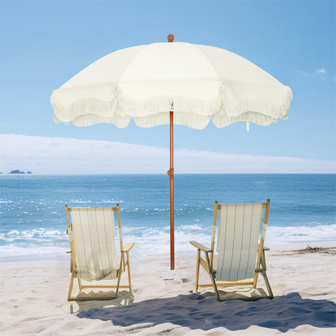 7ft Auto-Tilt Beach Tassel Umbrella With Handy Carry Bags