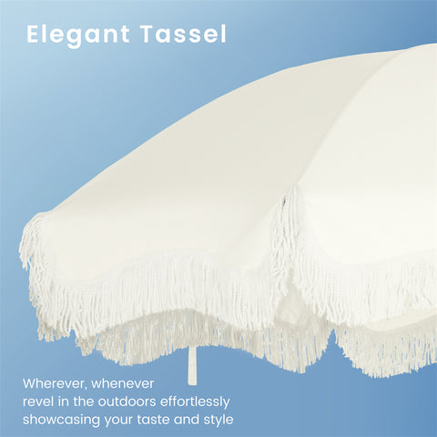 7ft Auto-Tilt Beach Tassel Umbrella With Handy Carry Bags