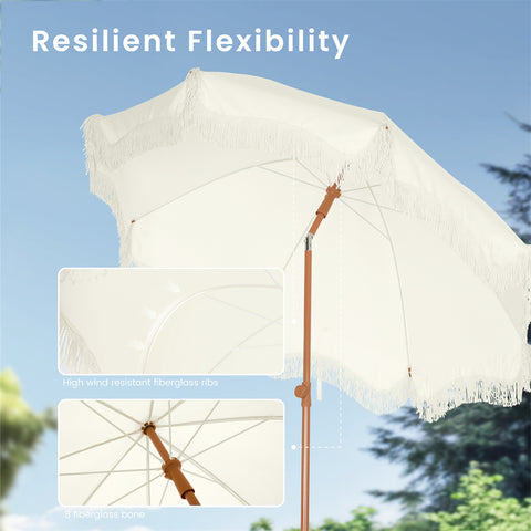 7ft Auto-Tilt Beach Tassel Umbrella With Handy Carry Bags