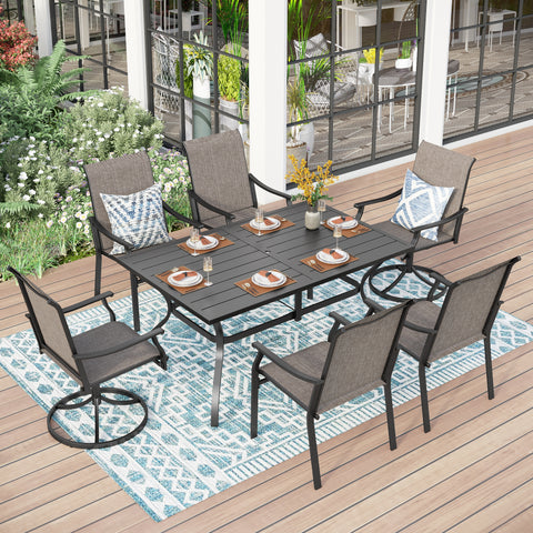 7-Piece Patio Dining Set with Ergo Sling Fixed & Swivel Chairs and Steel Rectangle Table