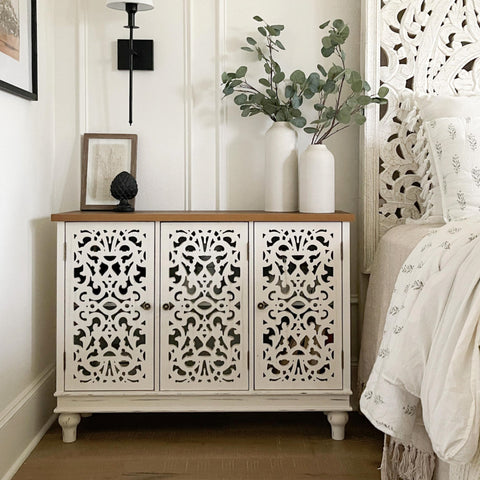 Accent Storage Cabinet with Decorative Carved