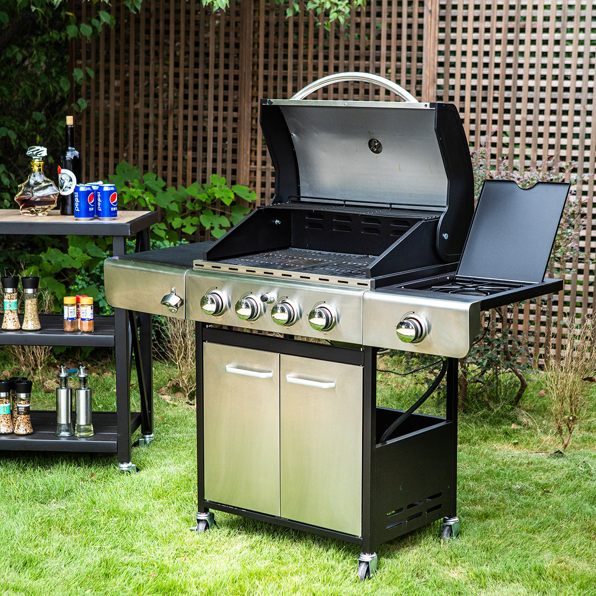 gas grill with cast iron grid