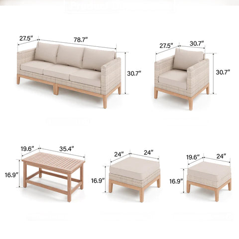 5-Piece Wooden Country Sofa with Ottoman