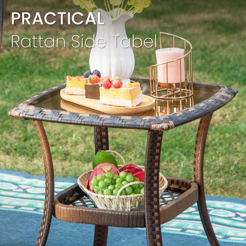 3-Piece Patio Conversation Set with Rattan Swivel Rocking Chairs