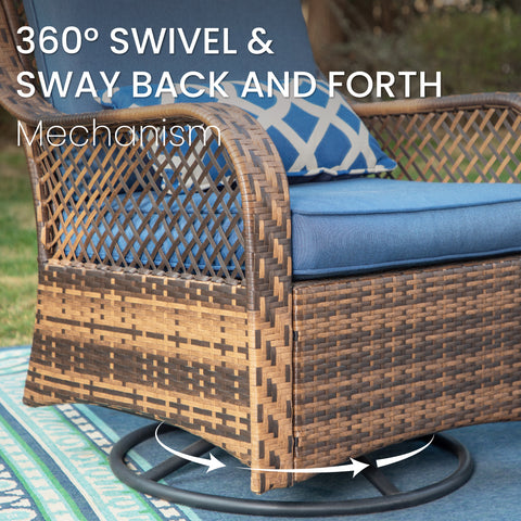3-Piece Patio Conversation Set with Rattan Swivel Rocking Chairs