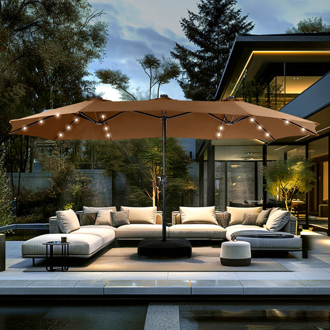 15ft Extra Large Double-Sided Patio Umbrella with Solar Powered LED Lights (Base Included)