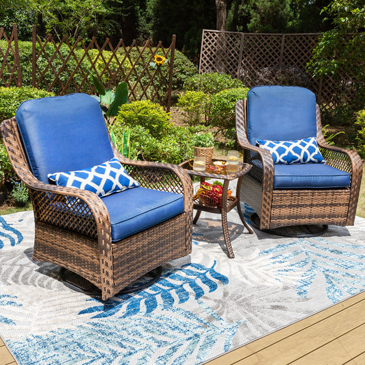2-seat rattan swivel & rocking chairs with side table