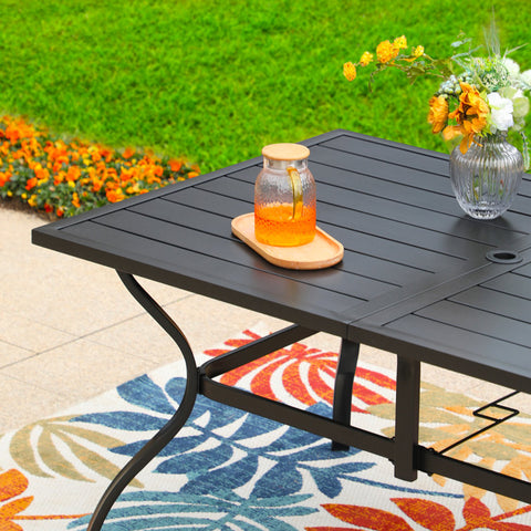 Rectangle Patio Table and 6 Stackable Chairs 7-Piece Metal Outdoor Patio Dining Sets