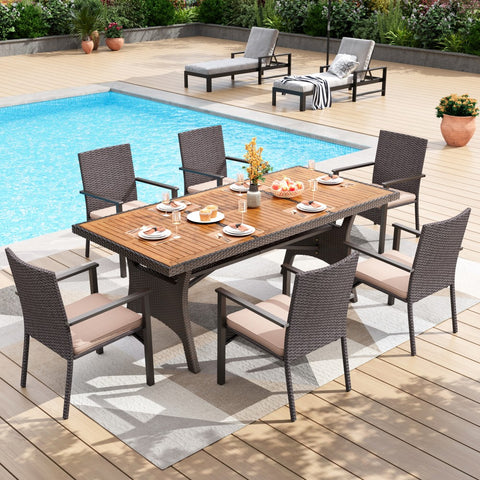 7/9 Piece Acacia Wood Outdoor Dining Set with Wicker Rattan Haiti Chairs