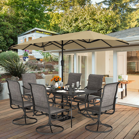 8-Piece 13ft Umbrella Patio Dining Set Textilene Swivel Chairs & Steel Table