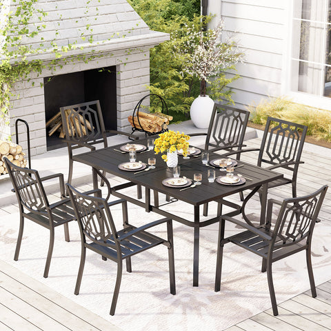 Rectangle Patio Table and 6 Stackable Chairs 7-Piece Metal Outdoor Patio Dining Sets