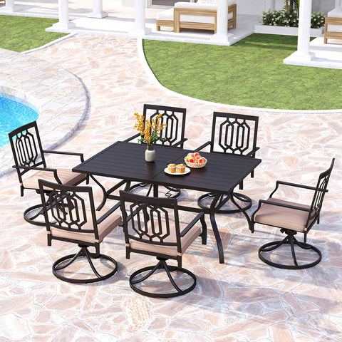 Rectangle Steel Table and Swivel Chairs 7-Piece Patio Dining Sets
