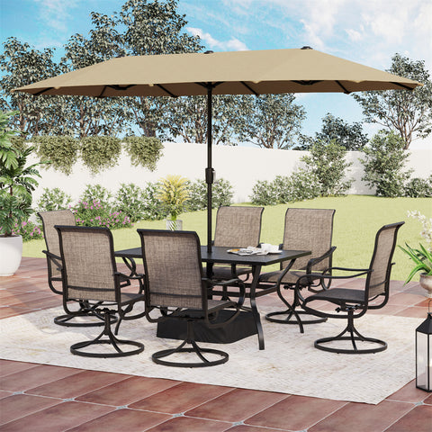8-Piece Patio Dining Set with 13ft Umbrella Textilene Swivel Chair & Slat Rectangle Table