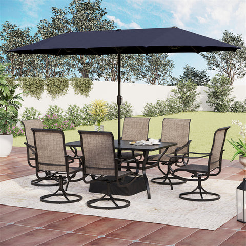 8-Piece Patio Dining Set with 13ft Umbrella Textilene Swivel Chair & Slat Rectangle Table