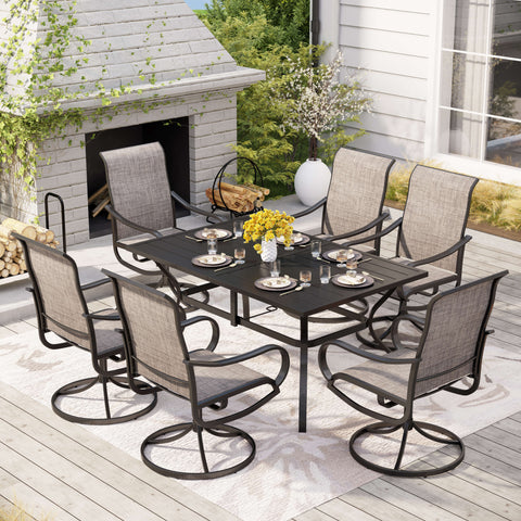Rectangle Table and 6 Textilene Swivel Chairs 7-Piece Steel Outdoor Dining Set
