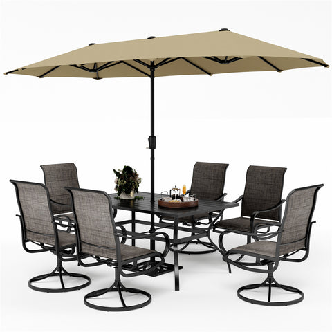8-Piece Patio Dining Set with 13ft Umbrella Textilene Swivel Chair & Slat Rectangle Table