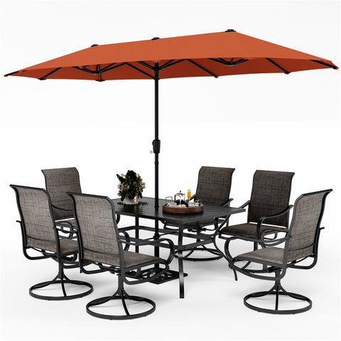 8-Piece Patio Dining Set with 13ft Umbrella Textilene Swivel Chair & Slat Rectangle Table