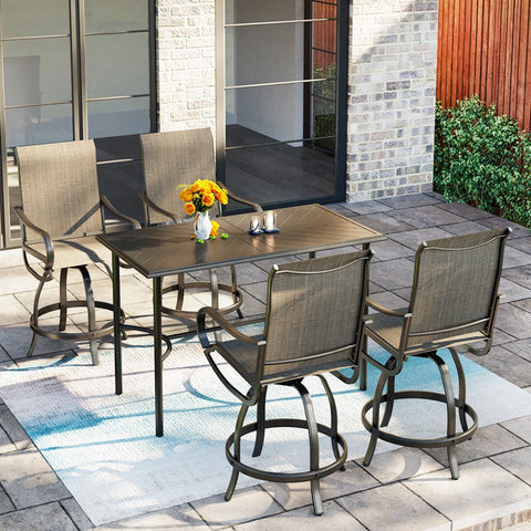 5-Piece Patio Bar Stool Set High Table & Reinforced Textilene Bar Stools