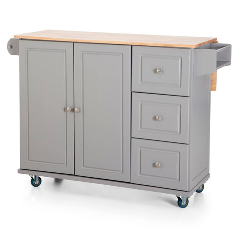 PHI VILLA Rolling Kitchen Island Cart with Drop-Leaf and Storage Features