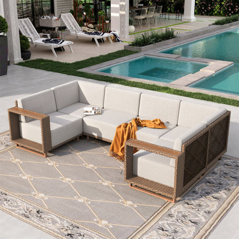 6-Seater Modern Wicker Outdoor Conversation Sofa set