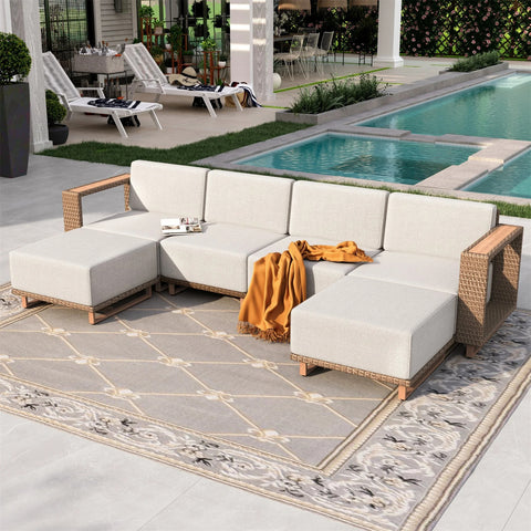 6-Seater Modern Wicker Outdoor Conversation Sofa set