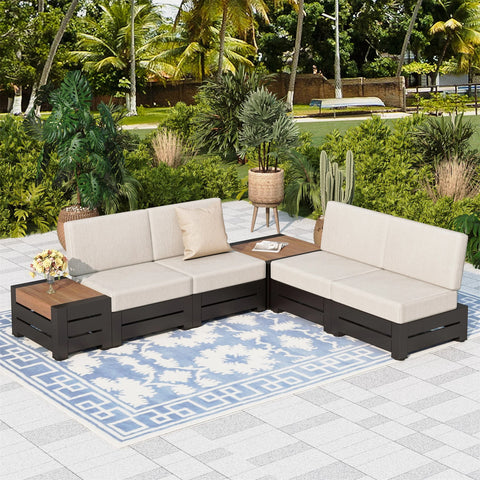 4-Seater Outdoor Conversation Sofa Set with Woodgrain Side Table