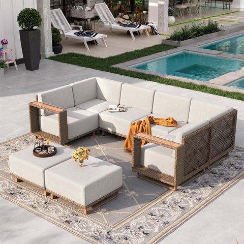6-Seater Modern Wicker Outdoor Conversation Sofa set