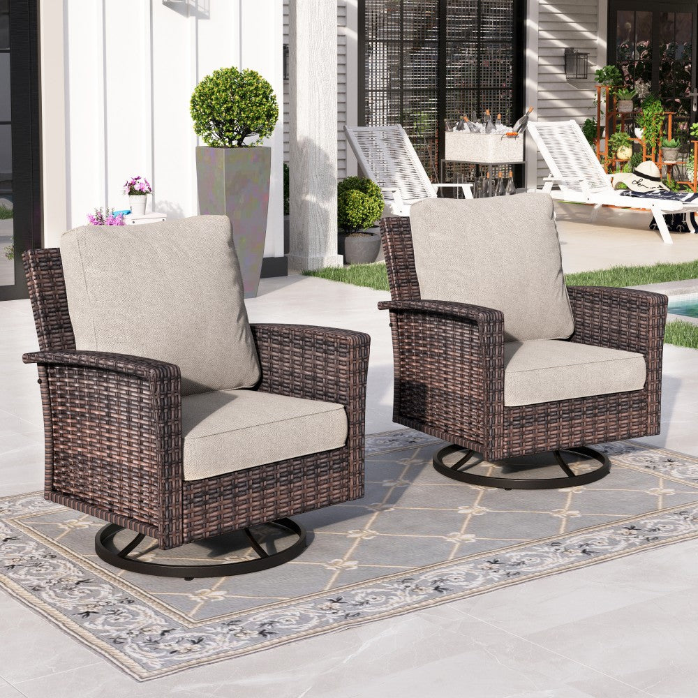 Sophia & William 2-Piece Patio Wicker Swivel Glider Chairs with 5.5" Thick Cushions Beige